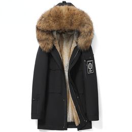Heren lederen faux winter mannelijke jas met capuchon echte nertsbontvoering parka's grote kraag jassen kleding chaquetas hombre Gxy999 230831