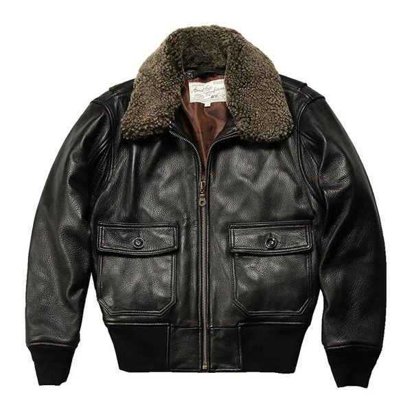 Hommes en cuir Faux hiver homme véritable col de fourrure légitime véritable manteaux en peau de chèvre col en laine noir Bomber veste Cothing 231213