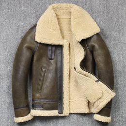 Herenleer Faux Winter Echte jas Schapenvacht SCHAAR SCHAAR Echte Rock Jackets Hoge kwaliteit B3 B3 Bomber Male Coats 221202
