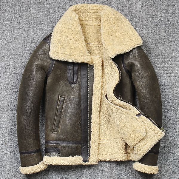 Veste d'hiver en Faux cuir pour hommes, veste en peau de mouton véritable, Rock, haute qualité, bombardier B3, manteaux masculins, 231020