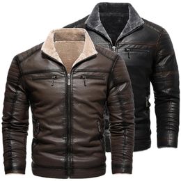 Hommes en cuir Faux hiver épaissir polaire veste Vintage revers solide motos Pu manteau automne mâle chaud coupe-vent vestes vêtements d'extérieur 231012