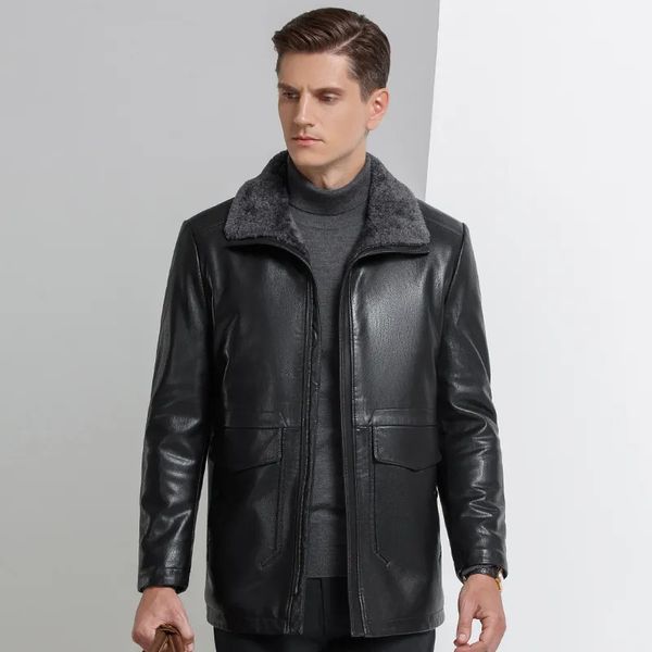 Manteau en fausse fourrure pour hommes, en cuir, YN2108, revers mi-long, mouton naturel, chaud, doux et respirant, 230927