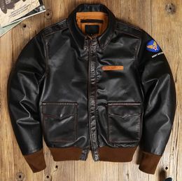 Heren lederen faux YR EastMan Classic A 2 paardenhuid jas Vintage Amerikaanse luchtmacht lederen jas A2 Bomber doek 231009