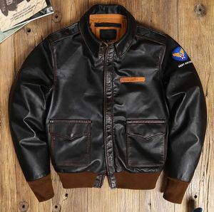Cuir pour hommes Faux YR EastMan Classic A 2 manteau en peau de cheval Vintage Us air force veste en cuir véritable A2 Bomber tissu 231023