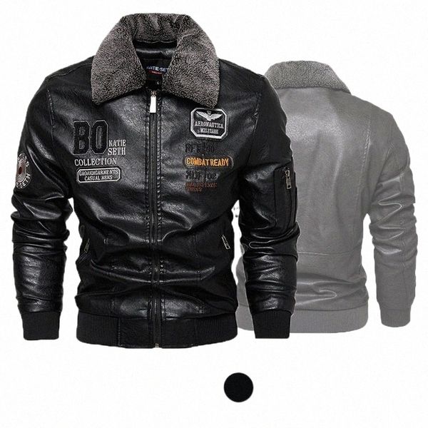 Chaqueta de cuero para hombres Fi Collar de piel desmontable de alta calidad Otoño e invierno Abrigo grueso Ropa de hombre bordada original w7gS #