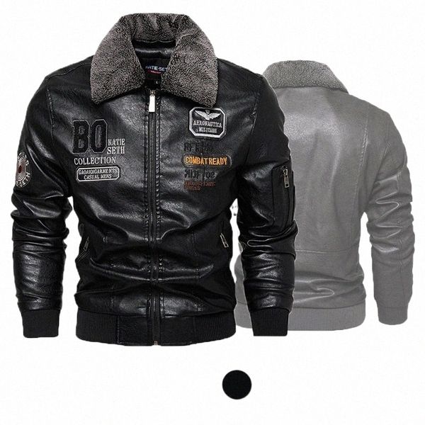 Chaqueta de cuero para hombres Fi Cuello de piel desmontable de alta calidad Otoño e invierno Abrigo grueso Original bordado Hombres Ropa h7Ck #