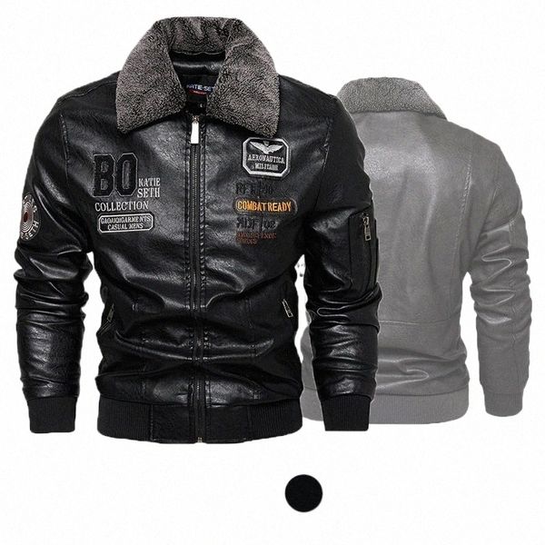 Chaqueta de cuero para hombres Fi Collar de piel desmontable de alta calidad Otoño e invierno Abrigo grueso Ropa de hombre bordada original o9oD #