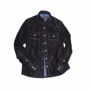 Veste en cuir pour hommes en peau de mouton légère et soyeuse extensible Slim broderie Cowboy manteau de moto Amérique vêtements rétro E9Kz #