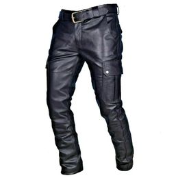 Leren motorbroek voor heren, cargozakken, PU herenbroek, grote maat S5XL 231225