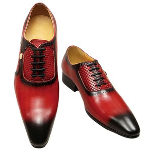 Cuir Men's New Business Fashion Summer Lace-Up Red Black Hand Mouriage sculpté Anniversaire Office Oxford Chaussures 5951