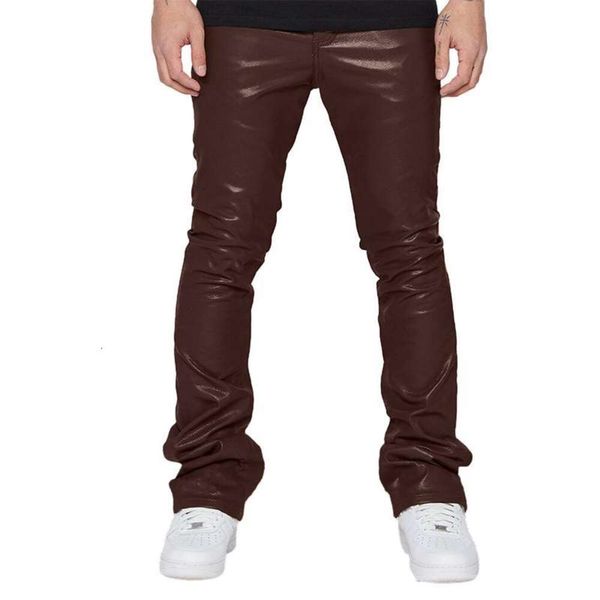 Pantalones de cuero para hombre 2023, pantalones casuales sueltos de cintura media con estampado de tendencia, pantalones de hip-hop de gran tamaño para hombre