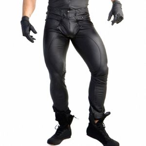 Pantalon en cuir pour hommes Pantalon en cuir PU Look mouillé Legging Skinny Poche Pantalon ouvert Clubwear Collants Punk Vêtements pour homme Y43Z #