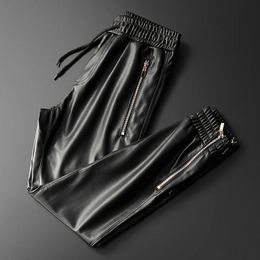 Pantalon en cuir pour hommes, qualité supérieure, taille élastique, jogging, PU, moto, motard, 231225