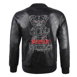 Herenleer PP Lederen Kleding Bear Draagzijde Mouwen Singles Motor Jas Vierkante Jas Herfst en Winter Mode Trend J0909