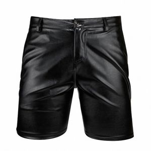 Short en cuir élastique pour hommes, pantalon court en cuir PU, soirée dansante, Y9R9 #