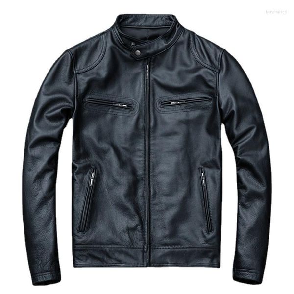 Hommes en cuir printemps moto véritable veste hommes peau de vache mince manteau court moteur Biker Racer peau de veau naturelle vêtements taille S-5XL