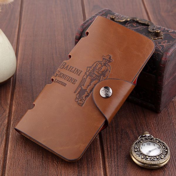 Cartera de cuero para hombre, tarjetero largo de gran capacidad, monedero, portafotos, diseño personalizado, cartera Vintage vaquera occidental