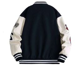 Men S Letter Leather Jacket College HoP Haruku Varsity Unisex Bomber Streetwear Patchwork Béisbol Béisbol Mujeres Capas Men L O E Monpant