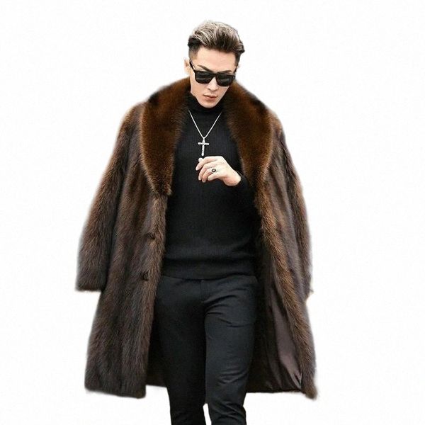 Manteau de fourrure lg pour hommes, manteau d'hiver en vison m, grosse veste, coupe-vent ample et décontracté, H80X #
