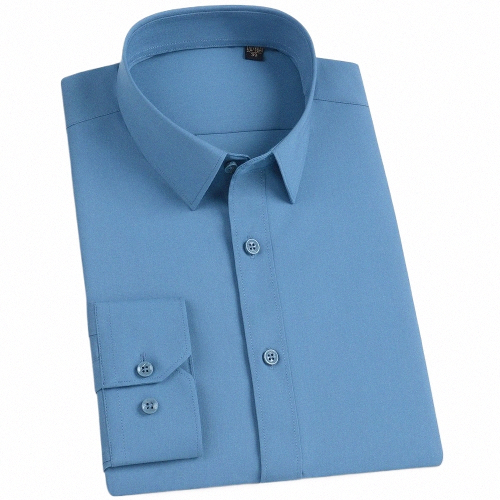 Mäns LG-ärm N-IR LITT STRECH BASIC DR-skjortor utan fickor rynkfria regelbundet passande arbetskontor casual skjorta n4ys#