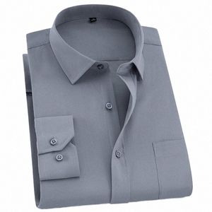 Hommes Lg manches Standard-Fit solide basique Dr chemise simple poche plaquée formelle Busin travail classique bureau chemises à rayures 74Gi #
