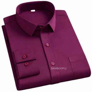 Hommes Lg Manches Automne Chemises Fi Busin Anti Rides Slim Fit Solide Rose Bleu Violet Poches Banquet Date Groomsman M8AE #