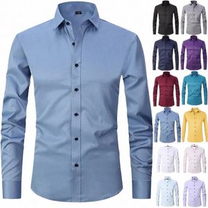 chemise à manches lg pour hommes, élastique, n iring, infroissable, minimaliste, busin casual, chemise blanche soyeuse et tracel H85V #