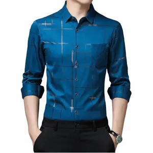 Chemise à manches LG pour hommes Chemise de tempérament jeune Chemise décontractée pour hommes de style mince P4Yl #