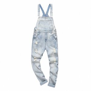 Salopette à bretelles en denim déchiré pour hommes, bleu clair, neige, plus grande taille, trous distraits, combinaisons en jean q0EB #