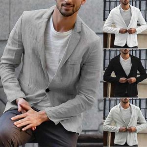 Homme Veste légère Lin Costume Blazer Casual Usage quotidien Unique Cassé Turndown Style de Rue Simple Veste d'extérieur Couleur unie Poche Noir Blanche Gris