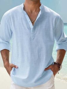 Chemise en lin pour homme Chemise décontractée Chemise de plage Chemise Henley Noir Blanc Rose Manches longues Plaine Henley Printemps Été Hawaïen Vacances Vêtements Vêtements