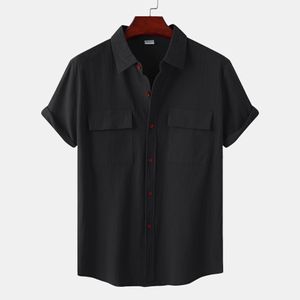 Chemises de lin pour hommes boutonnés décontractés à manches courtes Shirt de plage d'été Hawaiian Vacation Shirts plus taille m l xl xxl xxxl