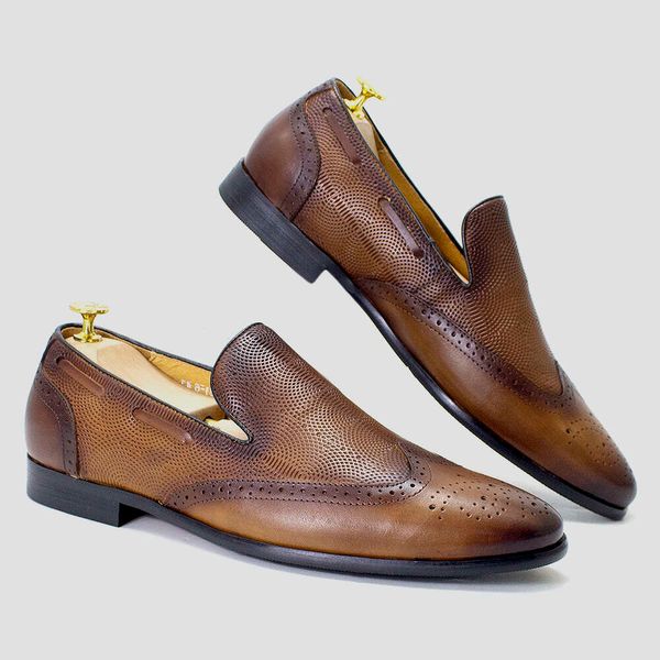 Mocassins pour hommes en cuir véritable Brogue Design classique chaussures formelles de mariage bout d'aile chaussures habillées décontractées pour hommes