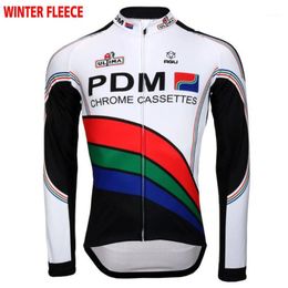 Heren lange mouwen fietsen jersey witte retro kleding winter fleece nee / fiets wear1