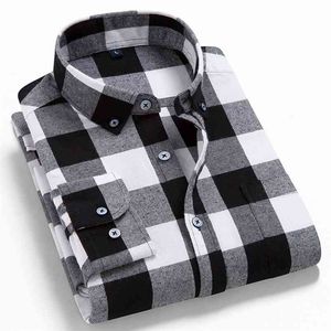 Camisa a cuadros de franela de manga larga para hombre, 100% de algodón, Festival de Primavera, otoño, ropa informal Retro suave y cómoda para hombre, 210721