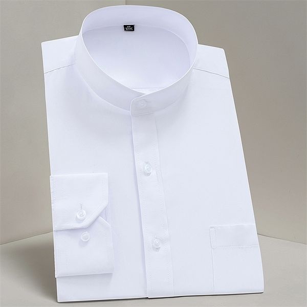 Chemise à manches longues à col mao (col mao) pour hommes Poche plaquée simple Décontracté Décontracté Chemises habillées de bureau d'affaires 220322