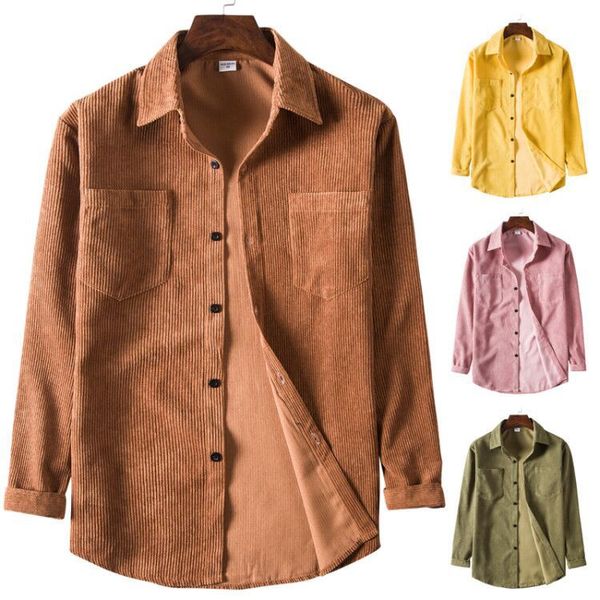 Camisas de manga larga para hombres Camisas de franela de lana gruesa de terciopelo con bolsillo Caqui / Púrpura / Amarillo / Rosa / Azul Para otoño Primavera Todas las estaciones Hombres Vacaciones Tops de moda Desgaste