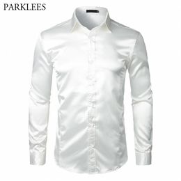 Chemise habillée en Satin de soie à manches longues pour hommes, flambant neuf, chemise de smoking de mariage blanche, coupe cintrée, chemises sociales d'affaires, Chemis243D, 2018