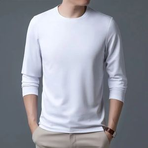 T-shirt à manches longues pour hommes, couleur unie, hauts de grande taille pour un port confortable en soie, chemise basique, capote, 240119