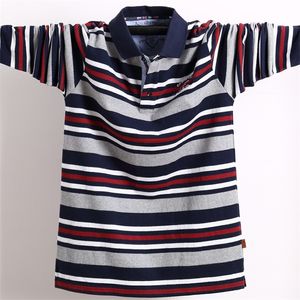 Polo à manches longues pour hommes grande taille rayé col montant coton polos décontracté hommes revers chemise supérieure brodé t-shirts 5XL 210308