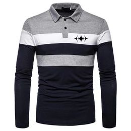 Мужская рубашка поло с длинными рукавами, повседневная трехцветная лоскутная одежда для гольфа, высококачественный осенний топ, модная одежда 240102