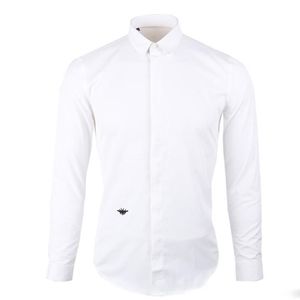 Chemises à manches longues pour hommes, classique, broderie d'abeille, mode auto-culture, assorties avec tout, noir et blanc, chemises de grande taille, Casu2625