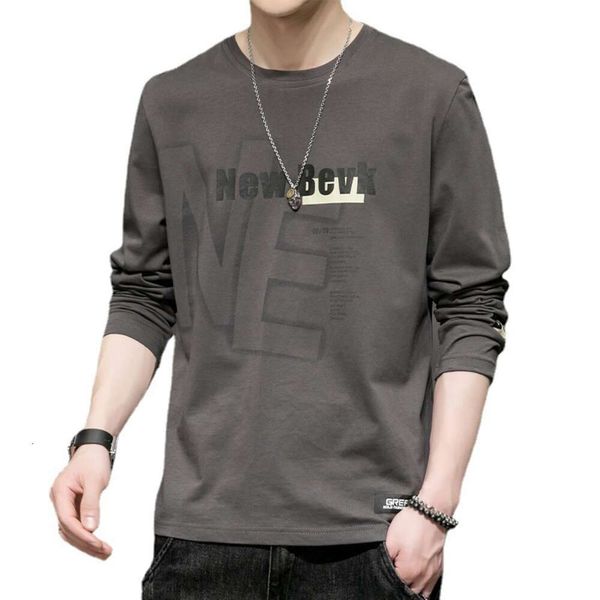 Camiseta De Manga Larga Para Hombre Camisa Inferior Con Cuello Redondo Versión Coreana, Camiseta Suelta De Algodón Puro, Top De Manga Larga Ajustado De Moda Para Hombre De Primavera Y Otoño