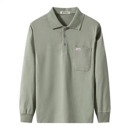 T-shirt à manches longues pour hommes POLO en pur coton pour hommes d'âge moyen printemps et automne ample décontracté poche tout-match haut masculin 240117
