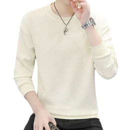 Camiseta de manga larga para hombres, jarra de marca de primavera, cuello redondo, sudadera con capucha Jacquard, color sólido simple y casual, camisa de base delgada