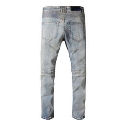 Hommes Long Slim Jeans Ripped Hole Out Designer Haute Qualité Lavé Bleu Demin Pantalon Streetwear Jeans Pantalon