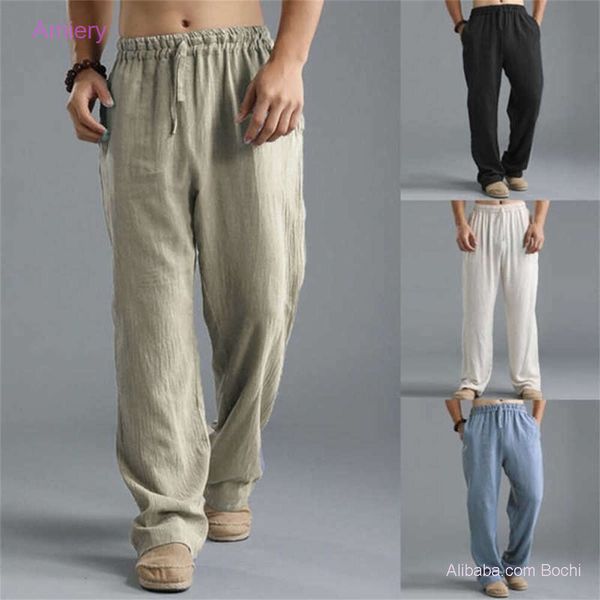 Pantalon ample en coton pour hommes, grande taille 3xl 4xl 5xl, décontracté, respirant, droit, faible attente, pantalon en lin pour hommes