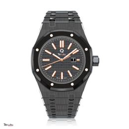 Reloj mecánico automático de lujo para hombre 15202 Requin Royal caja de acero inoxidable negro 3 manecillas calendario cuadrícula esfera plegable Clas273K