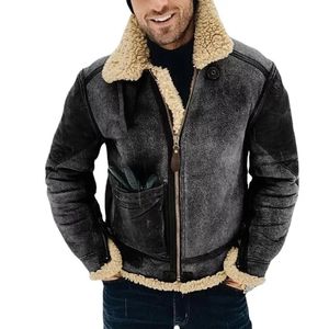 Marca de luxo masculino casaco de couro falso na moda inverno quente lã pele shearling jaqueta engrossado lapela roupas de moda casual