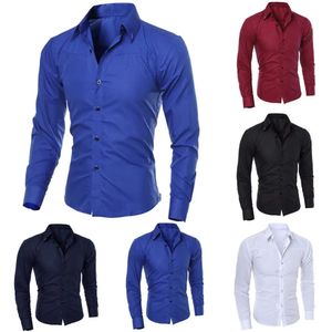 Heren Luxe Casual Sociale Formeel Overhemd Revers Lange Mouw Slanke Effen Kleur Mannelijke Zakelijke Jurk Polo Shirts Blouse Shirt Tops 240112